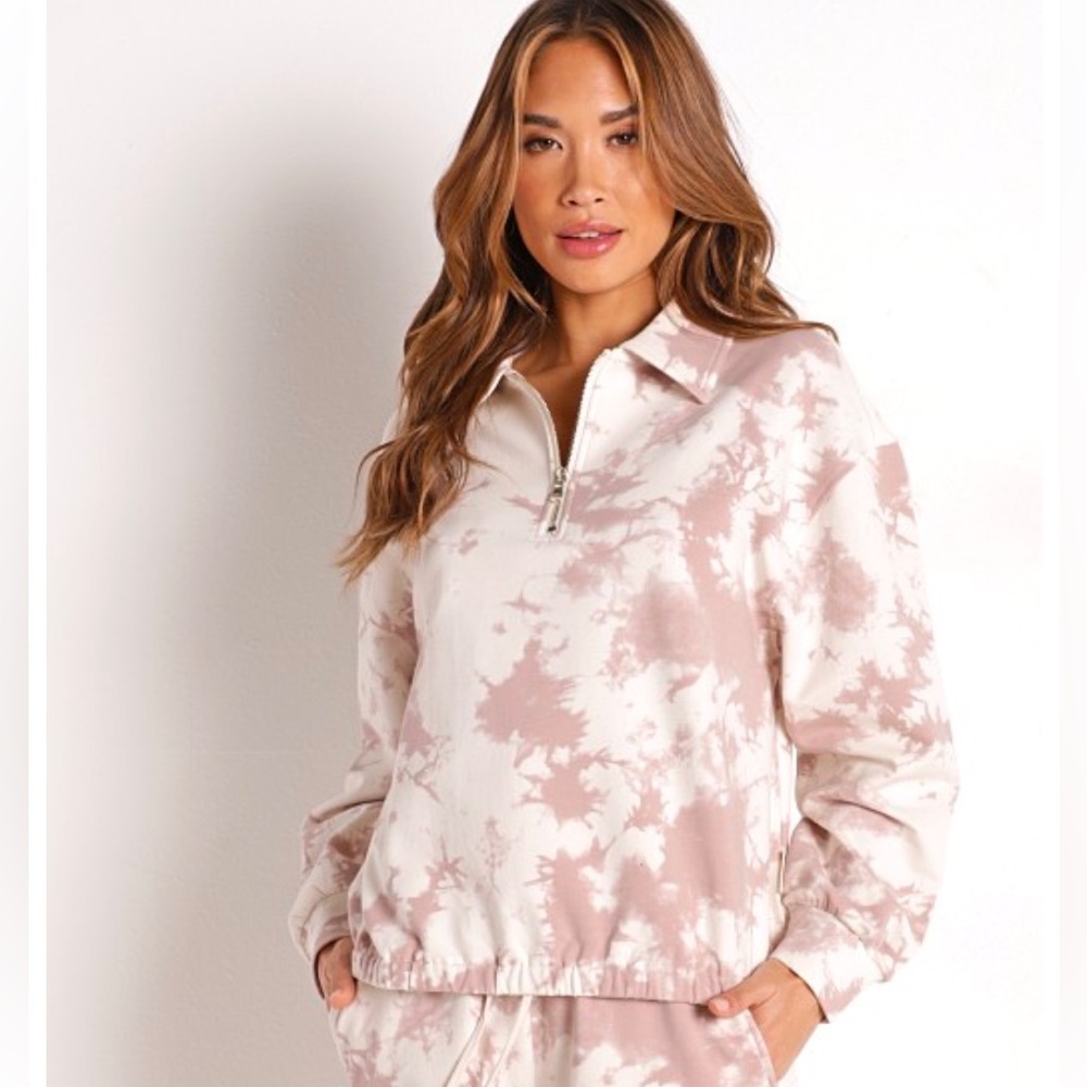 Varley Romero Sweat Taupe Tie Dye Quarter Zip XL